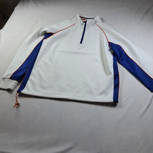 Bugatchi Men's Large Athletic Quarter Zip Pullover White Blue Orange Trim